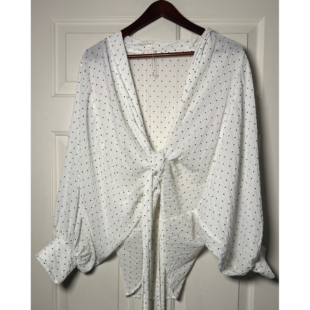 Anthropologie Maronie‎ White Polka Dot Sheer Tie Front Long Sleeve Blouse OSFM